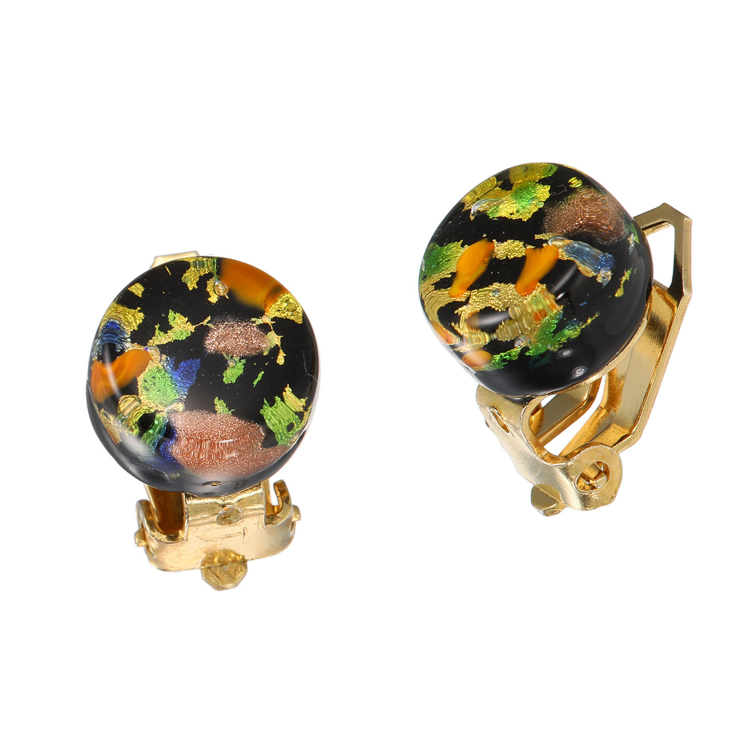 ラグーナ ベネチアンガラス 金箔入り ラウンドイヤリング