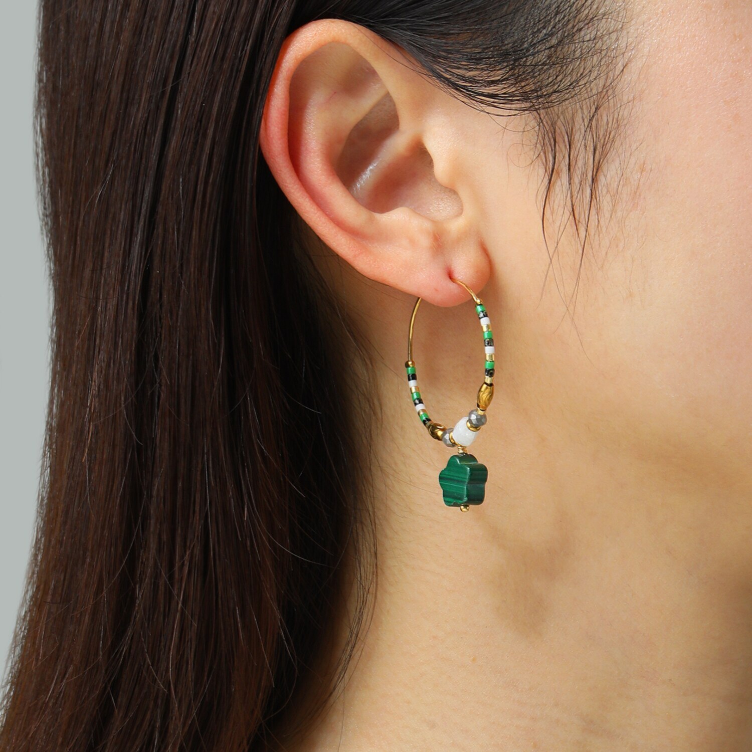 アビステ ステンレス マラカイト フープピアス