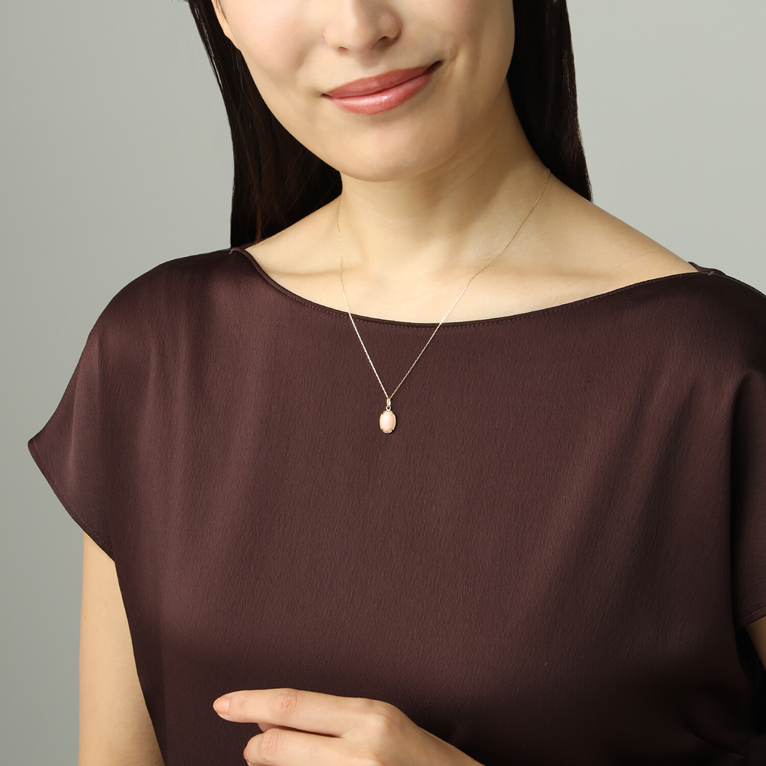 香瑚 １８Ｋ 珊瑚 オーバルカボション ペンダントトップ