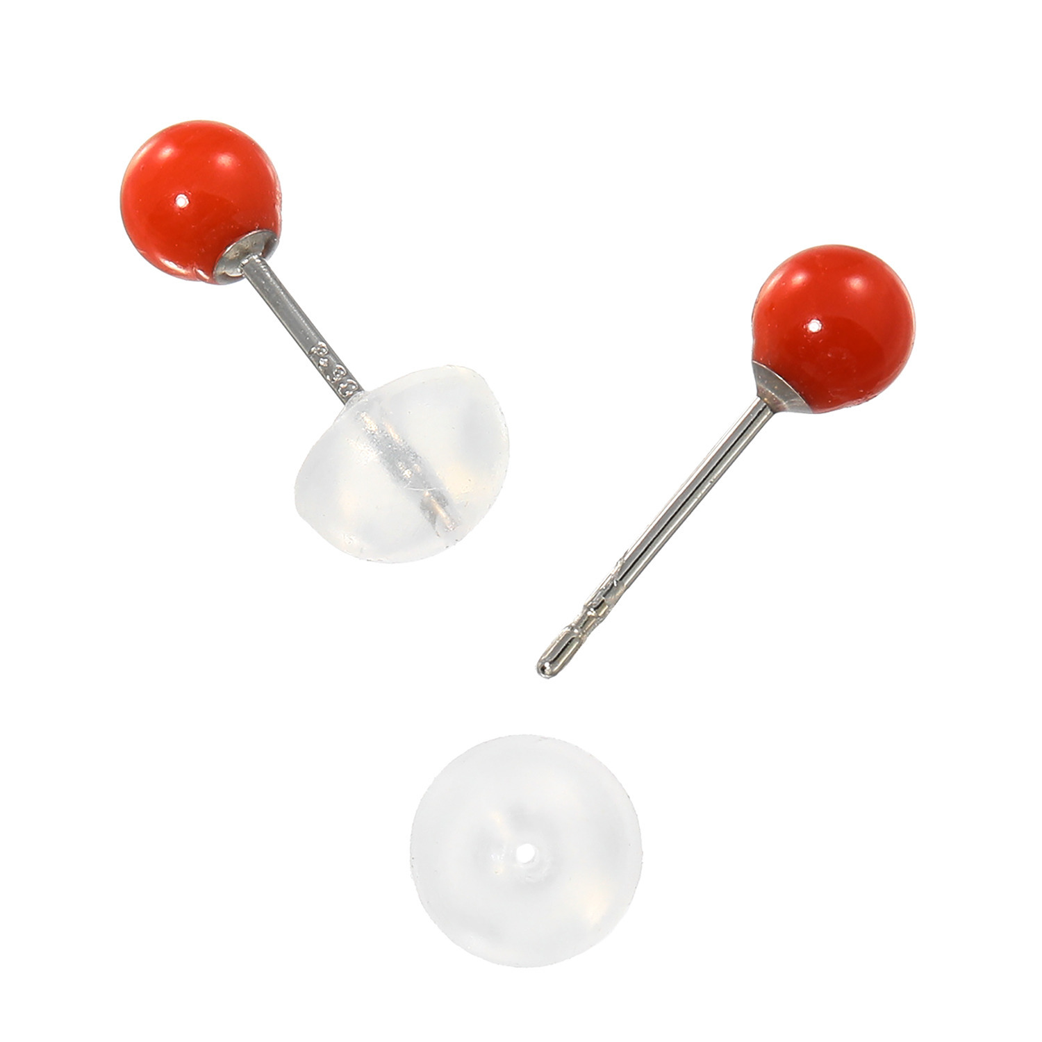 香瑚 プラチナ９００ 地中海珊瑚 丸玉ピアス