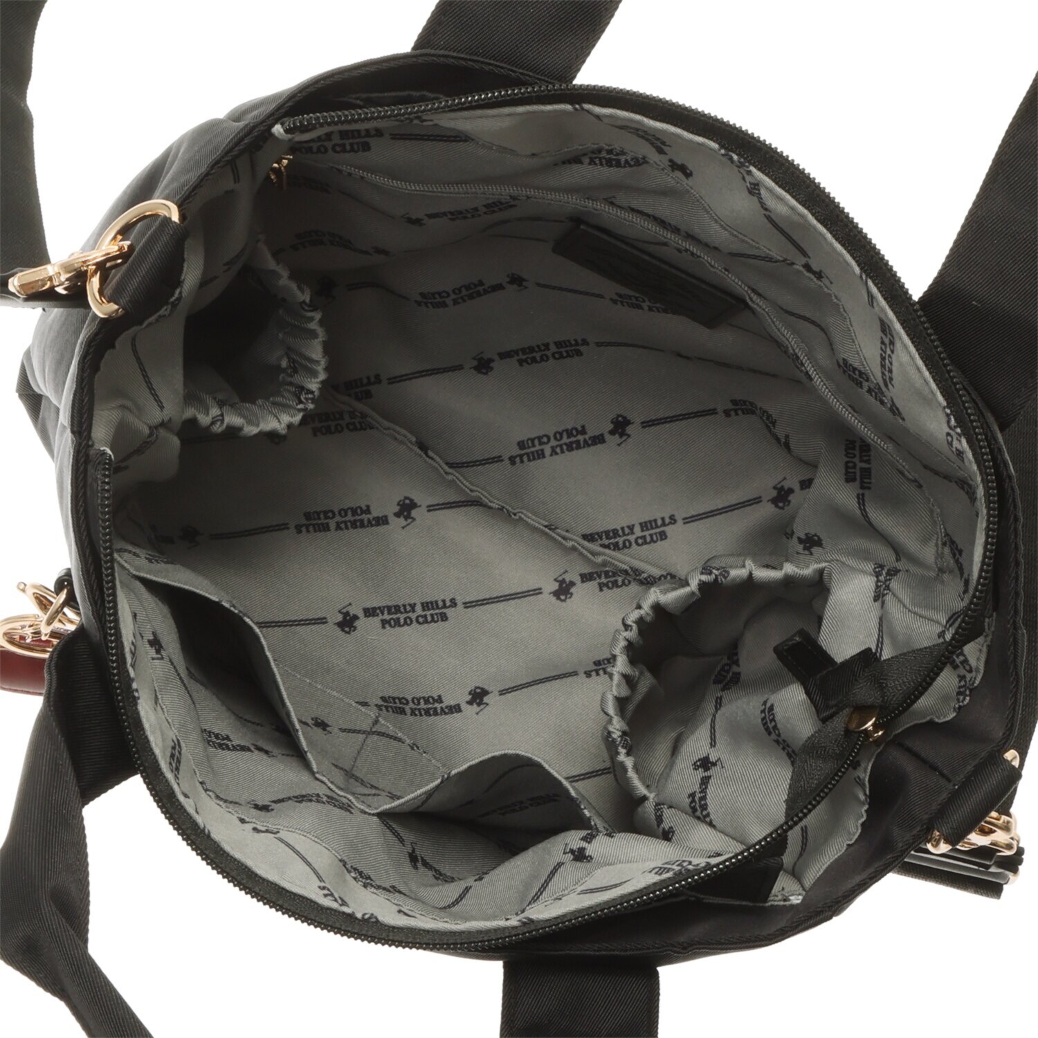 ビバリーヒルズ ポロクラブ ホースチャーム付 軽量なのに多収納 たっぷり１０ポケット ２ウェイトートバッグ