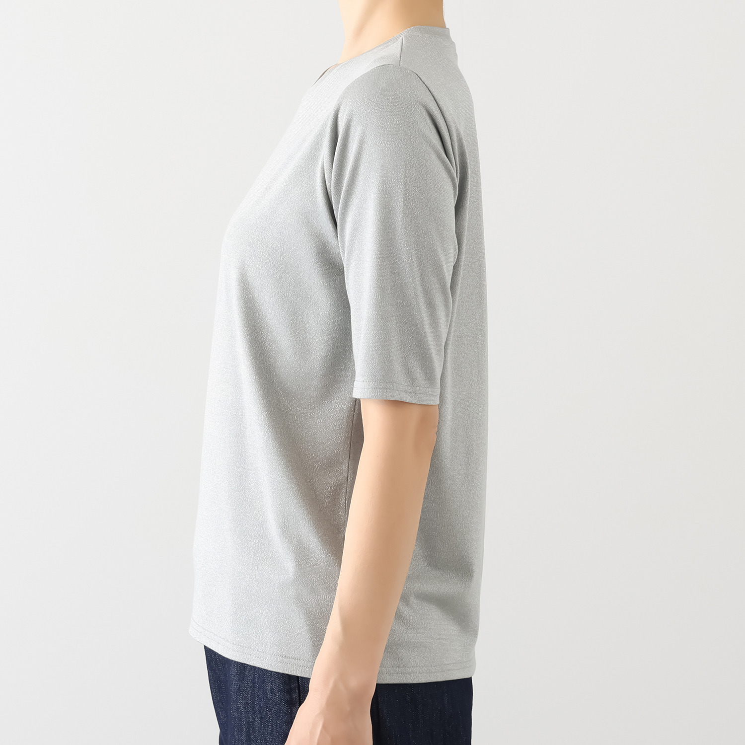 ネクストリー 五分袖 ラメカットソー プルオーバー