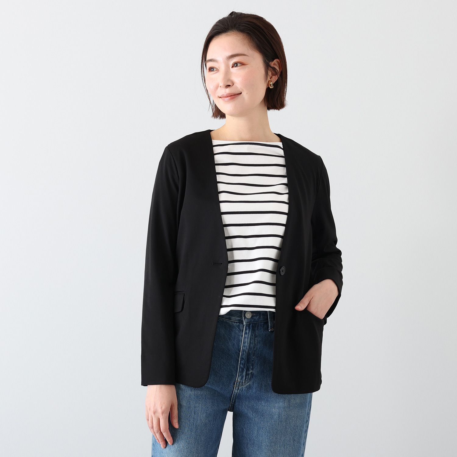 アンリック　オー　ブルー ハイゲージジャージー スタイリッシュ ノーカラージャケット