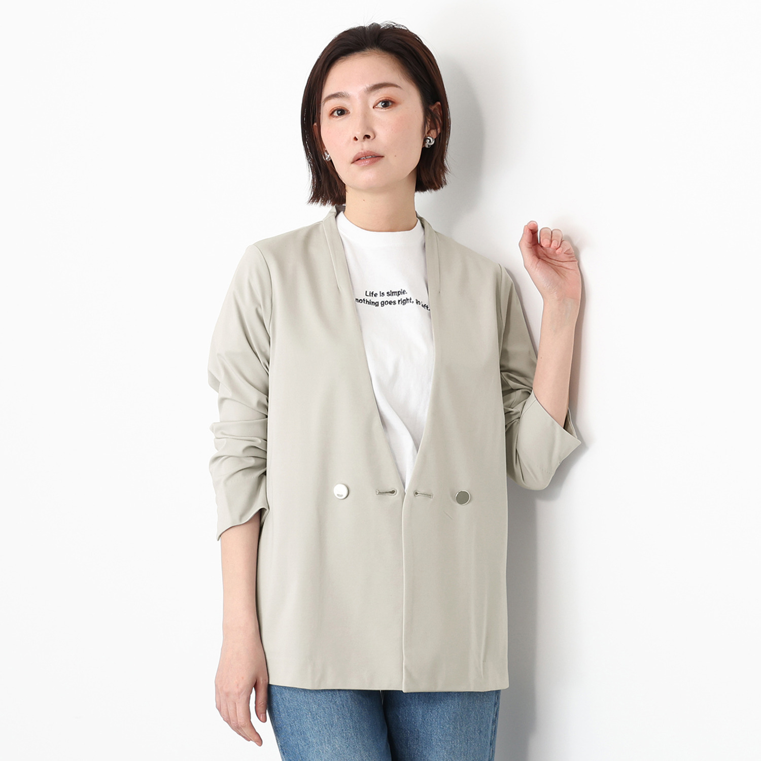 アンリック　オー　ブルー ハイゲージジャージー ノーカラー ダブルジャケット