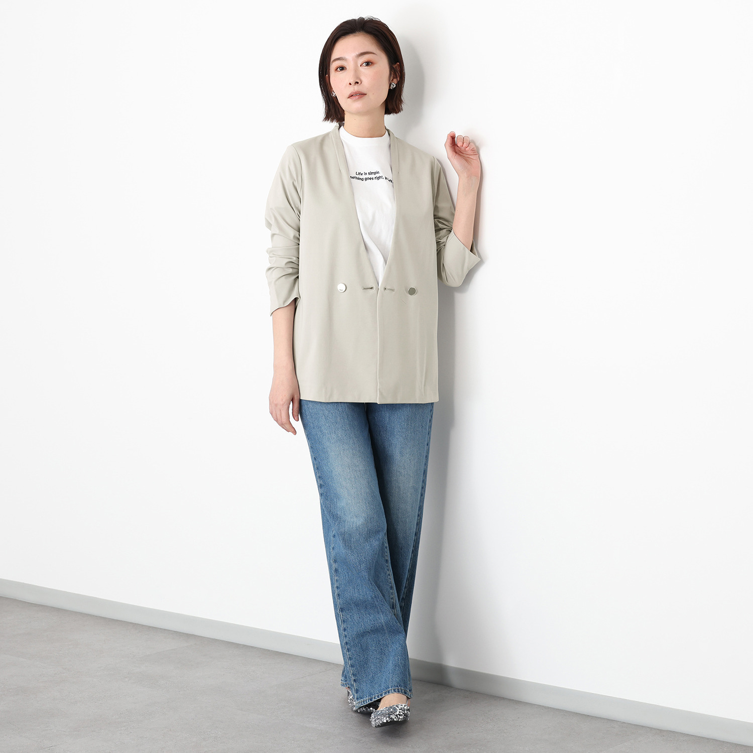 アンリック　オー　ブルー ハイゲージジャージー ノーカラー ダブルジャケット