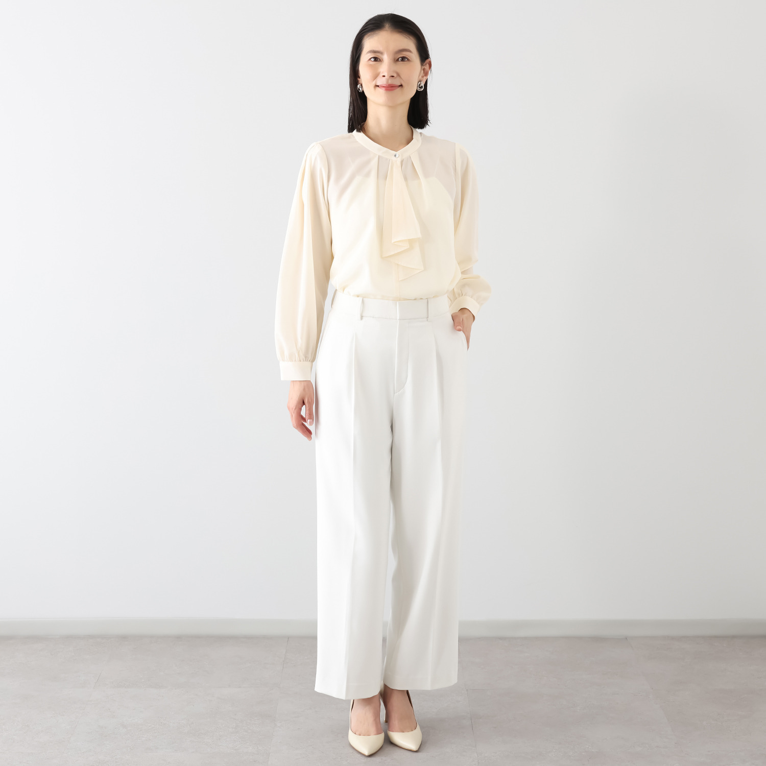 アンリック　オー　ブルー ソフトデシン 立体ボウタイデザイン セミシアーブラウス