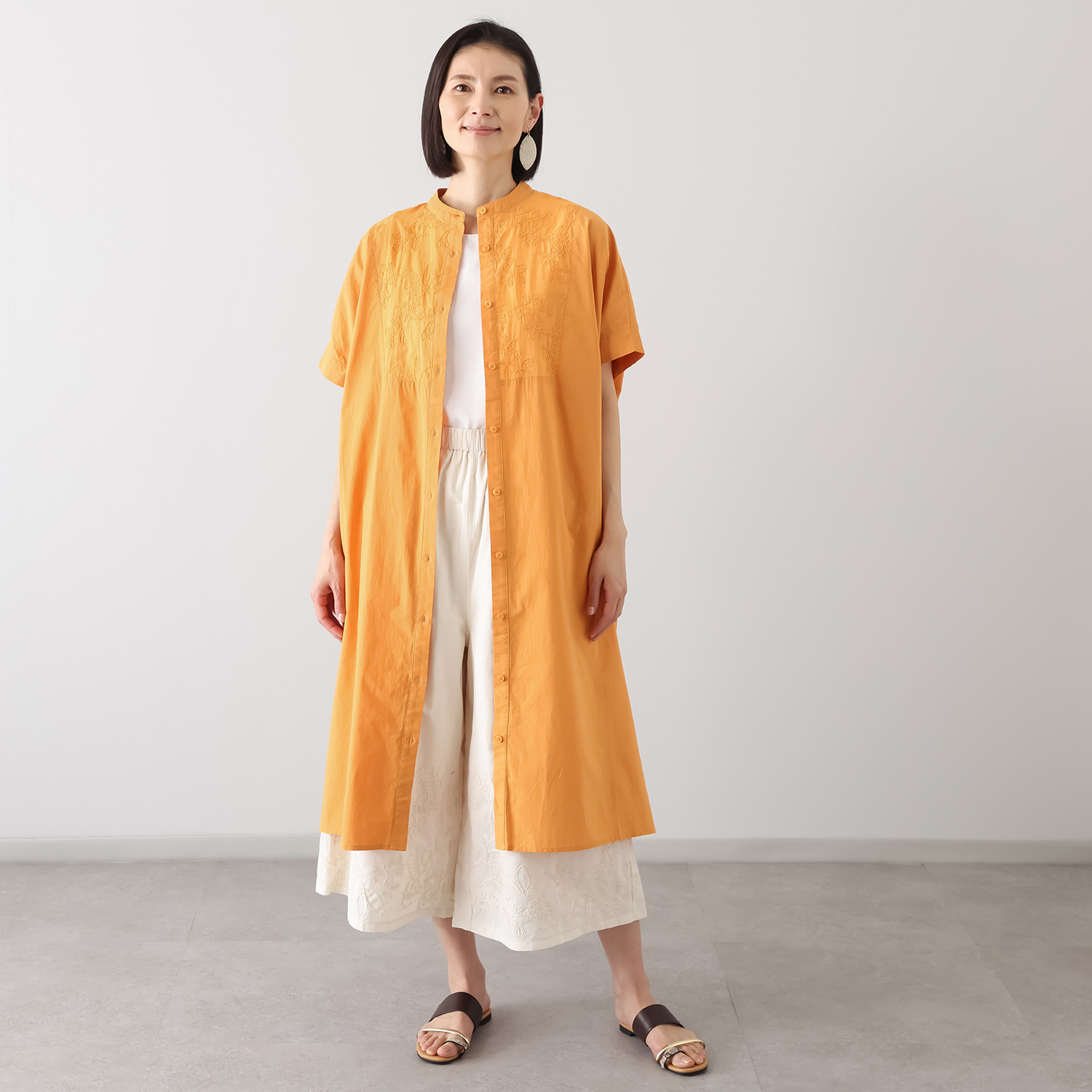 エバーグリーン エバーモア ヨーク刺しゅう切替 シャツワンピース