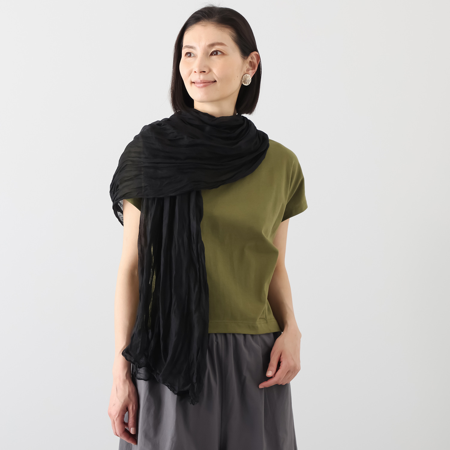 エバーグリーン エバーモア シワ加工ストール