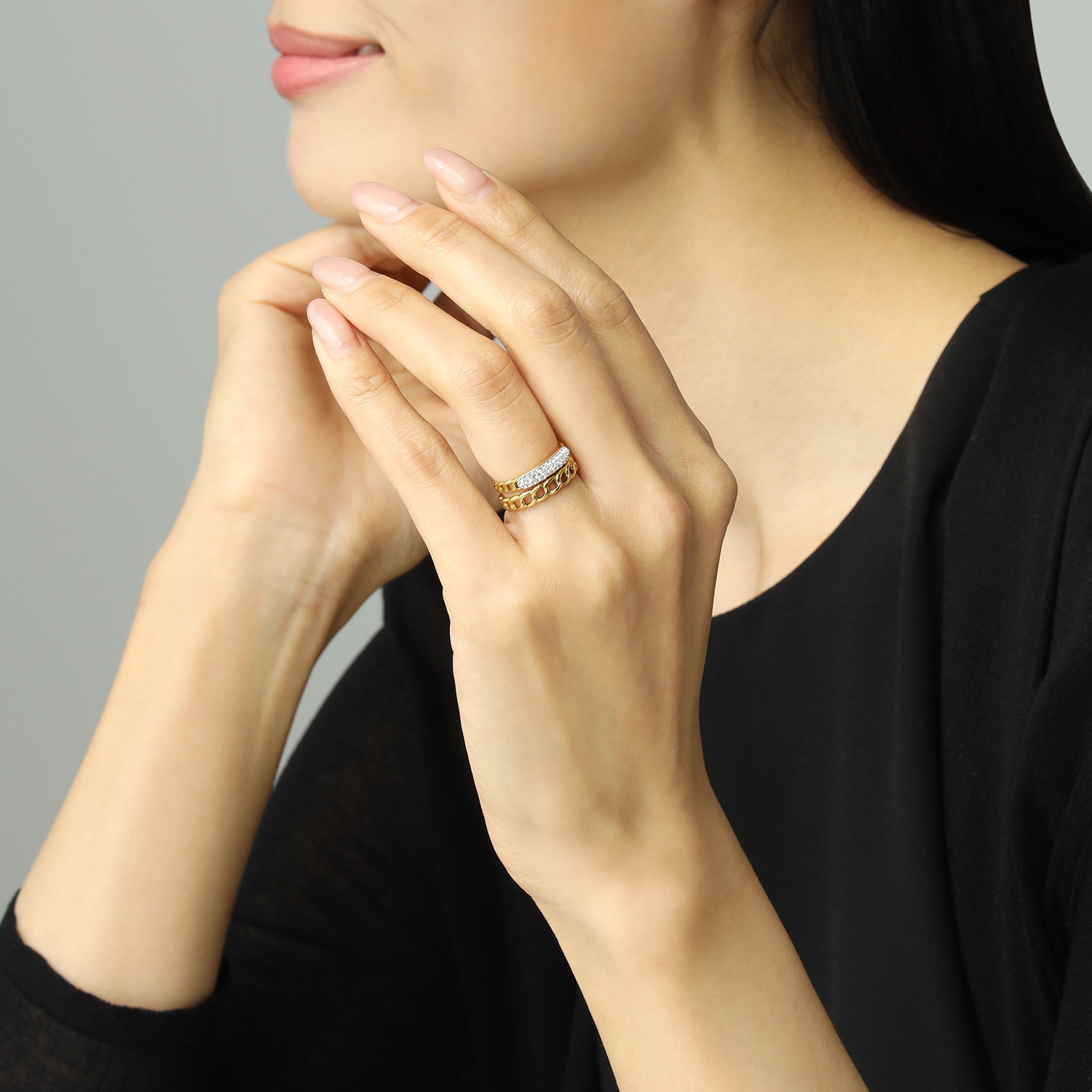 エービーステン ステンレス ビジュウ チェーンデザイン リング２本セット