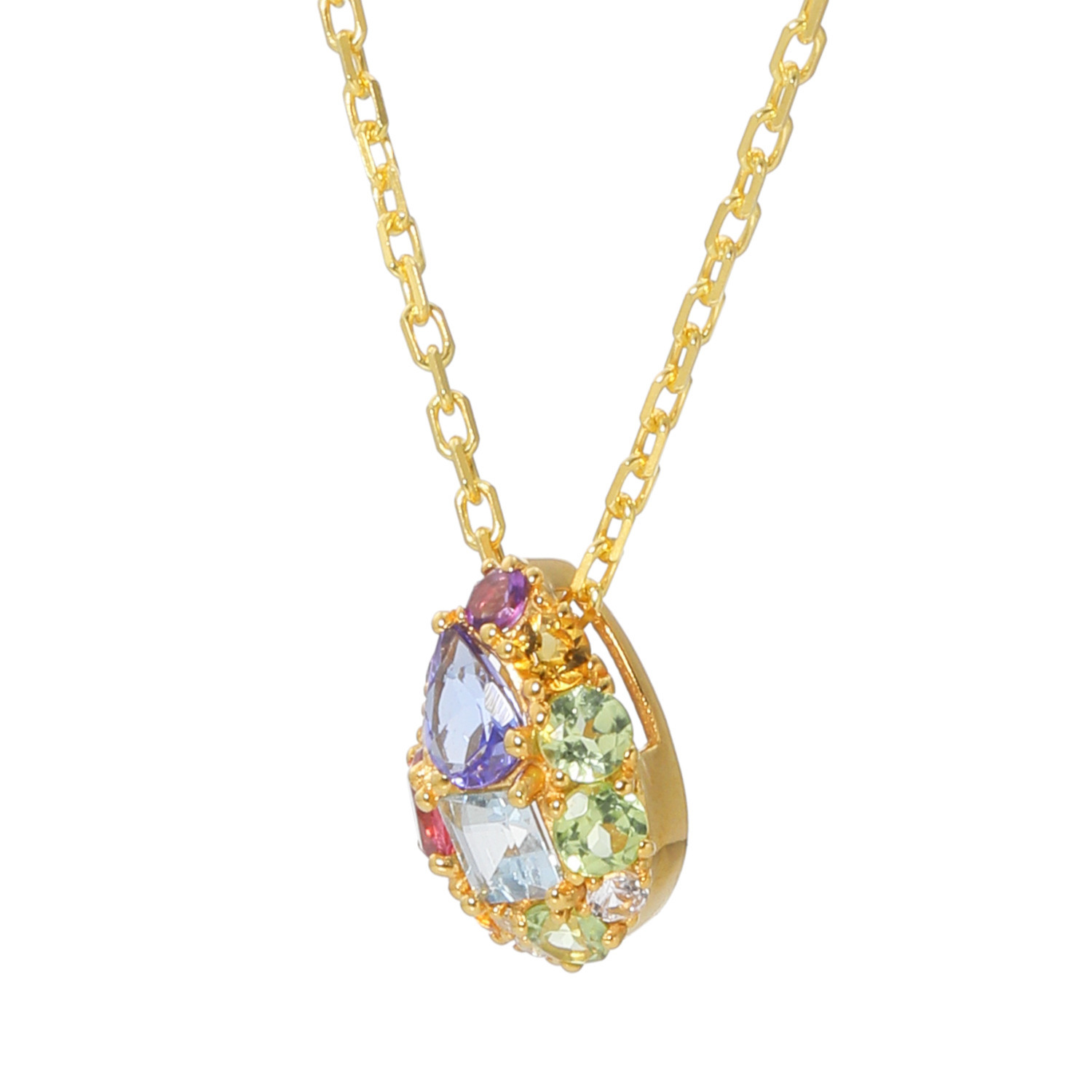 プロピアーナ シルバー セブンカラーマルチジェム アミュレット ロングパヴェネックレス