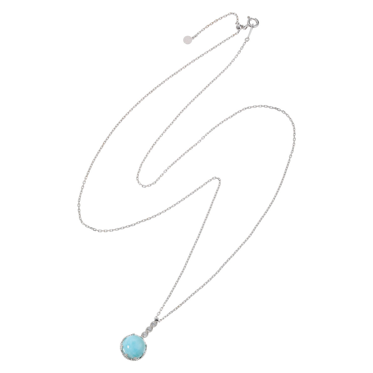 プロピアーナ シルバー ラリマール＆ＣＺ ミルククラウン ミル打ち風デザイン ロングペンダント