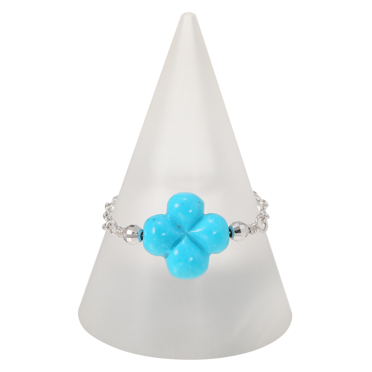 ミケランジェロ アリゾナ産ターコイズ クローバーシェイプ チェーンリング