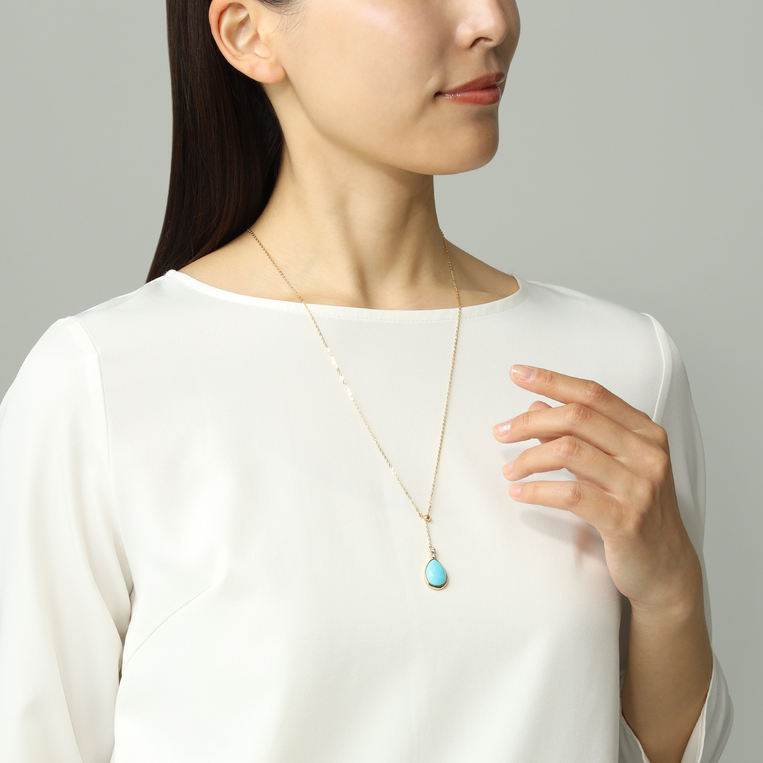 ミケランジェロ シルバー アリゾナ産ターコイズ ＆ＣＺ Ｙ字デザイン ロングネックレス