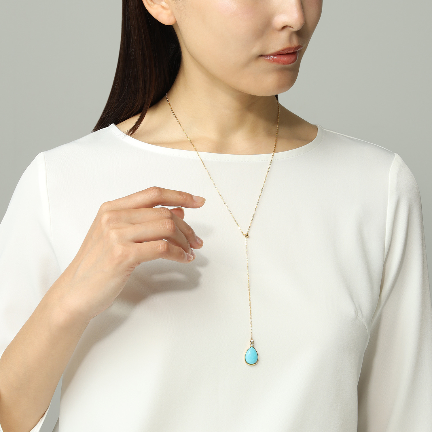 ミケランジェロ シルバー アリゾナ産ターコイズ ＆ＣＺ Ｙ字デザイン ロングネックレス