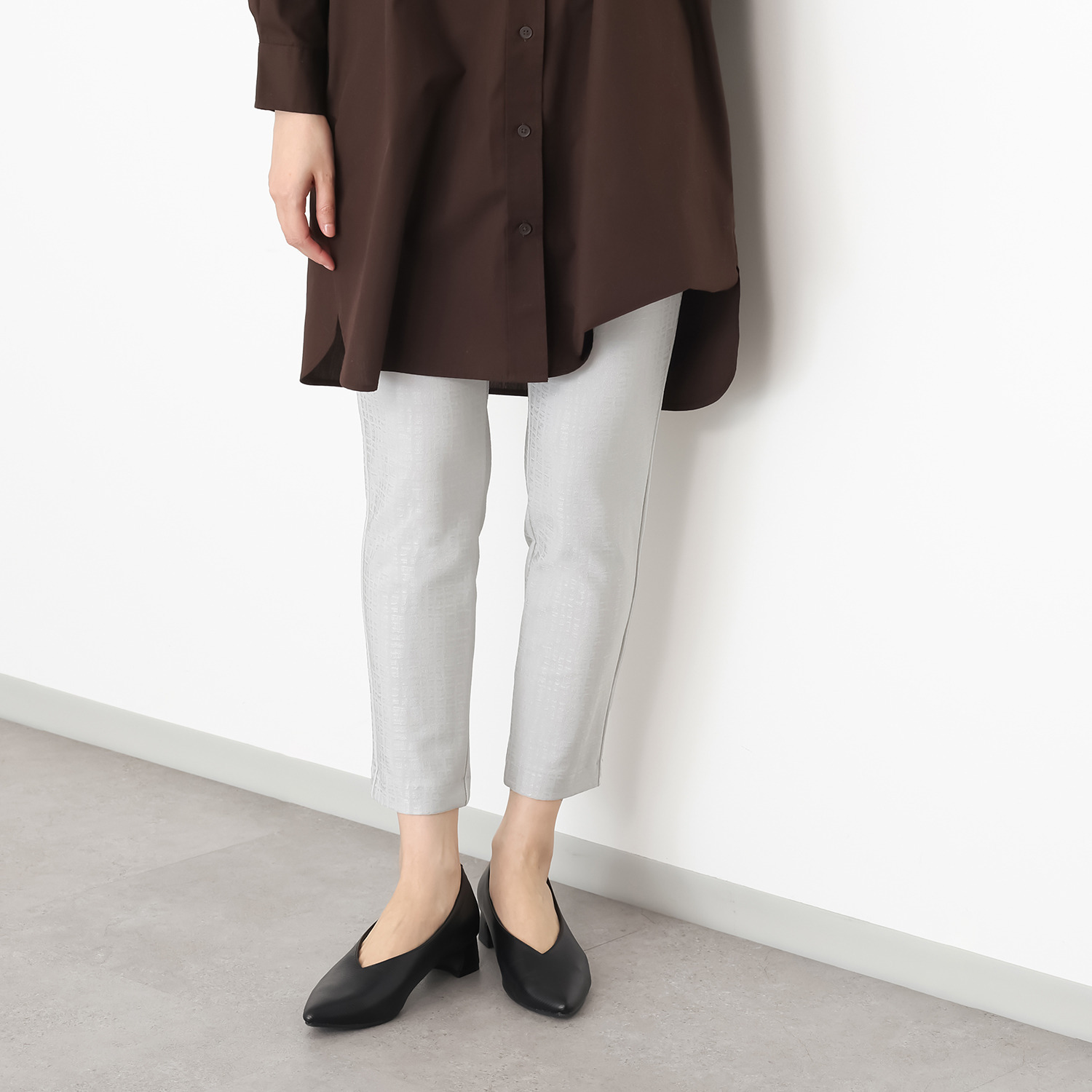 ピーツー 形格子ジャガード プレミアムシャイニー アンクルパンツ ＜股下６４ｃｍ＞