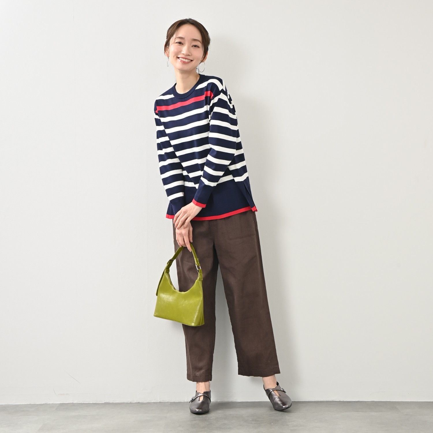 ゼラールスポーツ きれいめ編地仕立て 配色ラインアクセント ボーダーニットチュニック