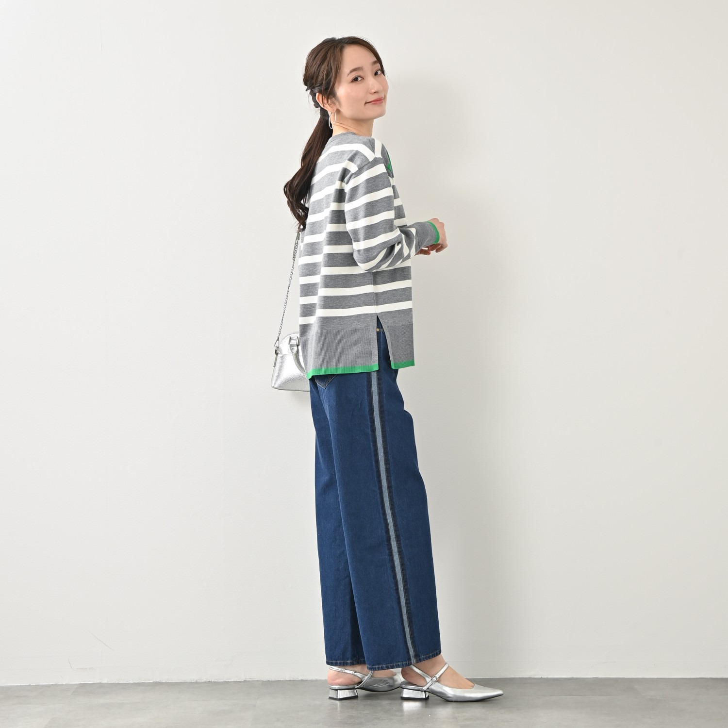 ゼラールスポーツ きれいめ編地仕立て 配色ラインアクセント ボーダーニットチュニック