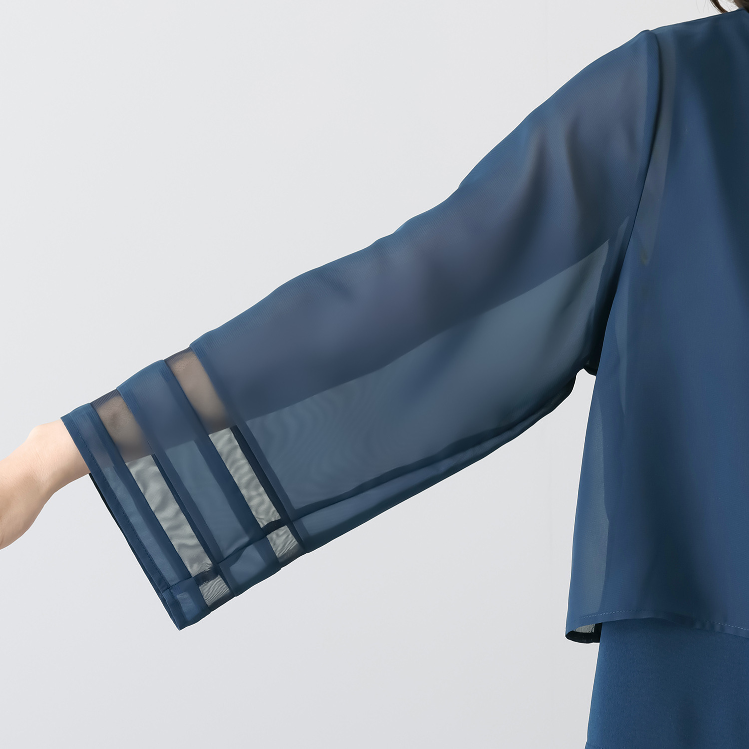 マイジュジュ 一枚で決まる！ インナー強撚ポンチ シフォンレイヤード風 プルオーバーブラウス