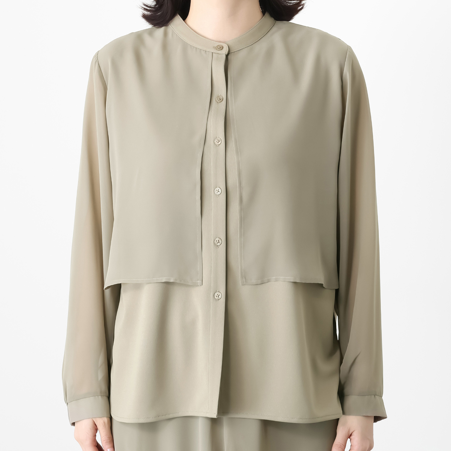 マイジュジュ 一枚で決まる！ インナー強撚ポンチ ジレレイヤード風 シャツブラウス