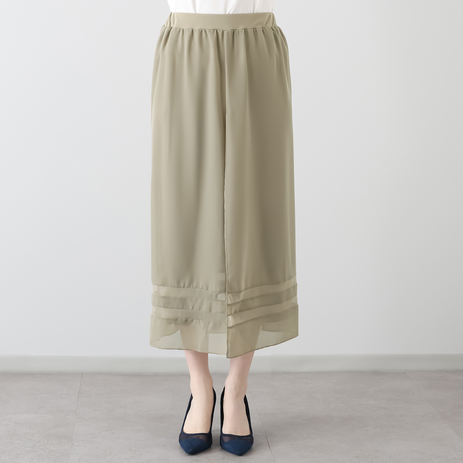 マイジュジュ 一枚で決まる！ インナー強撚ポンチ オーバーシフォン レイヤードパンツ