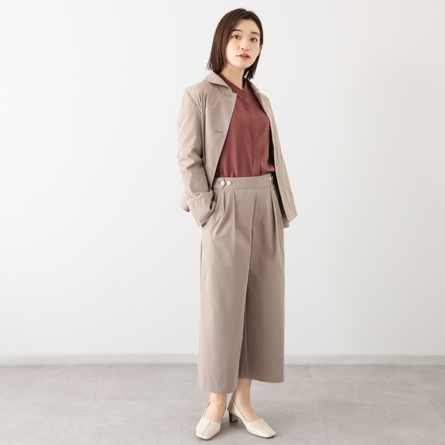 ルナリア はっ水・ＵＶカット ストレッチ大人チノ タックワイドパンツ