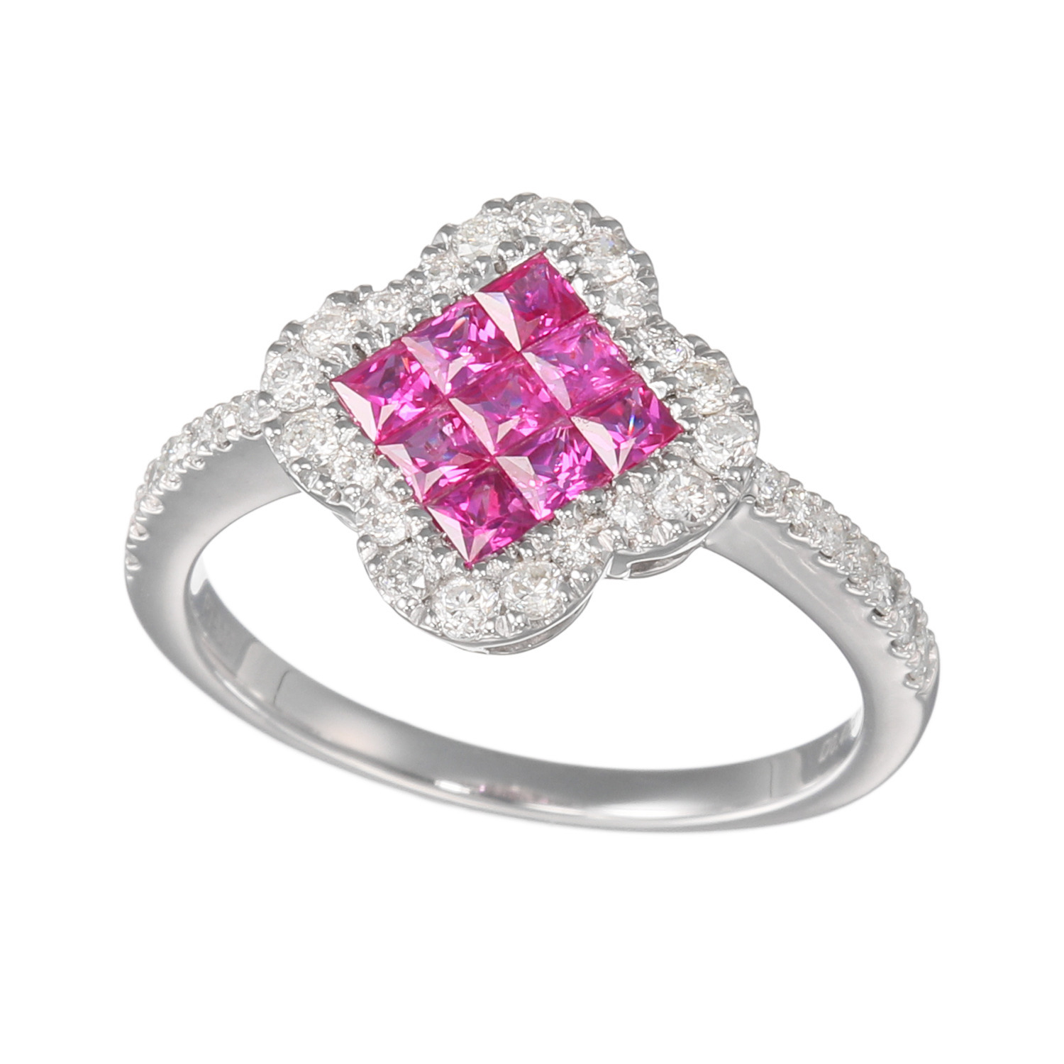 ビジューフルレゾン コローレ プラチナ９００ ダイヤモンド＆ カラーストーン クローバーデザインリング