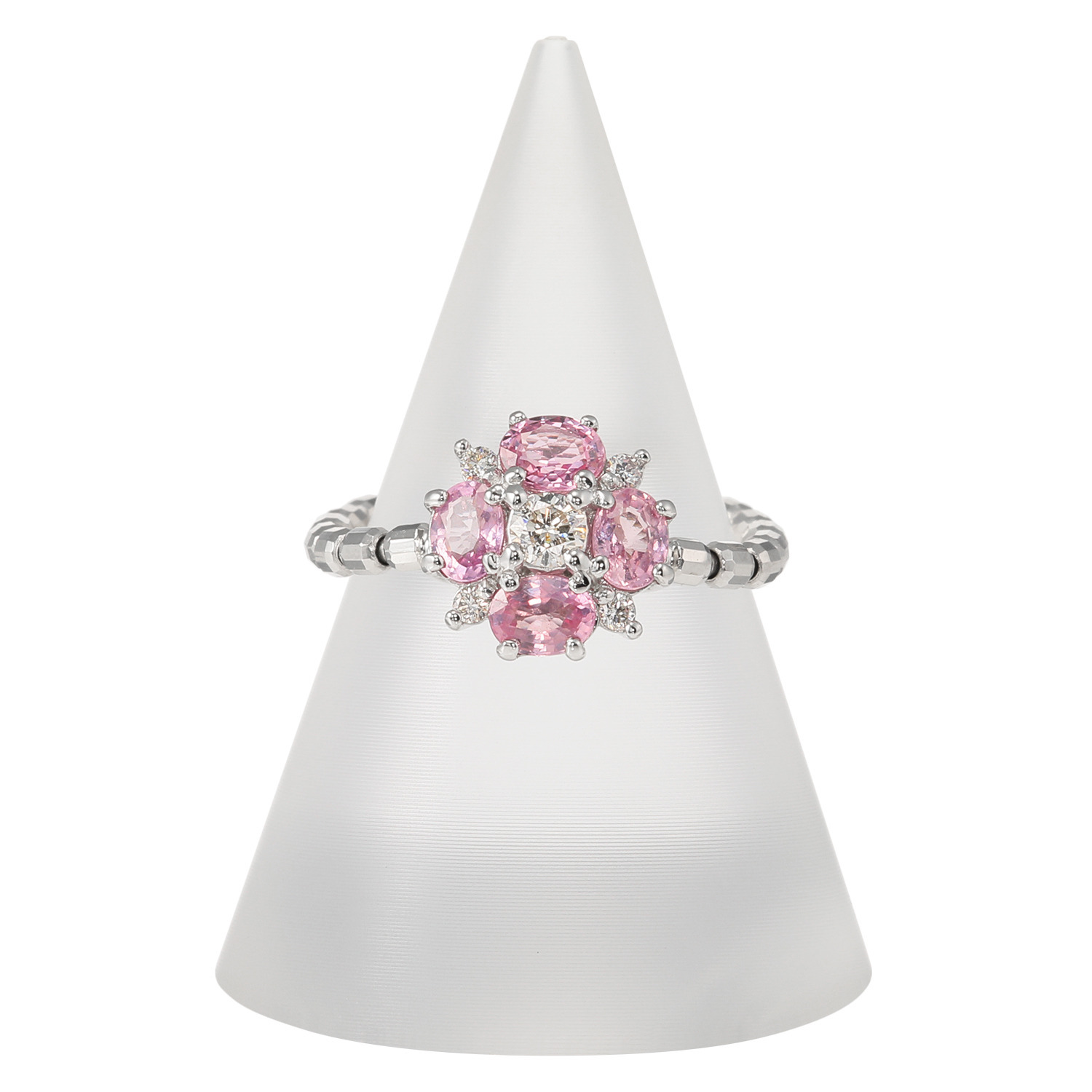 サープライズ プラチナ９５０ ピンクサファイア＆ ダイヤモンド フラワーデザイン フレキシブルリング