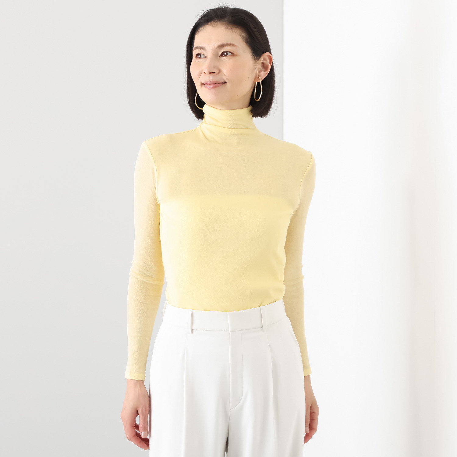 天使の綿シフォン 四六時中着たくなる！ 極上の肌触り！ ボトルネック 一重長袖プルオーバー