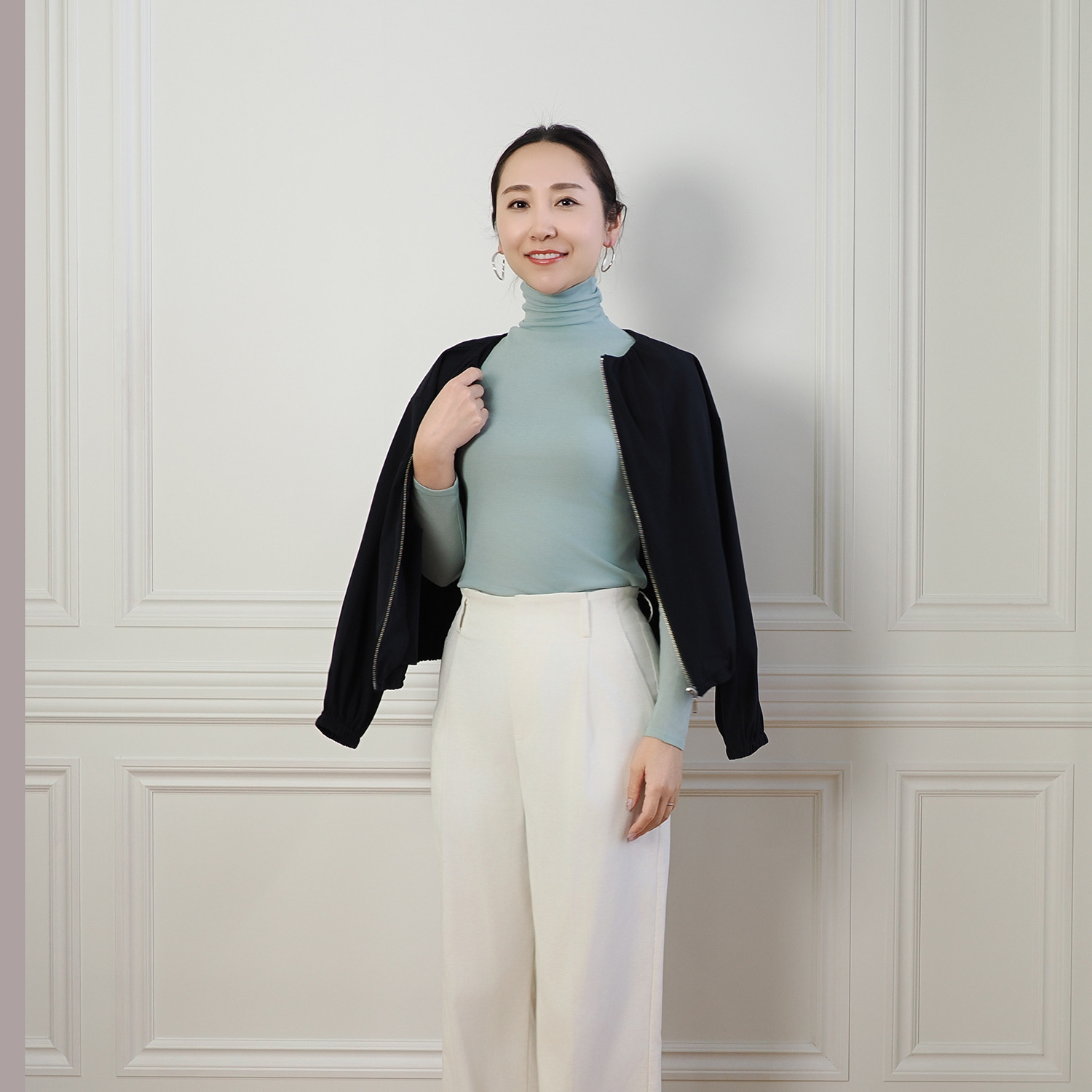 天使の綿シフォン 四六時中着たくなる！ 極上の肌触り！ ボトルネック 一重長袖プルオーバー