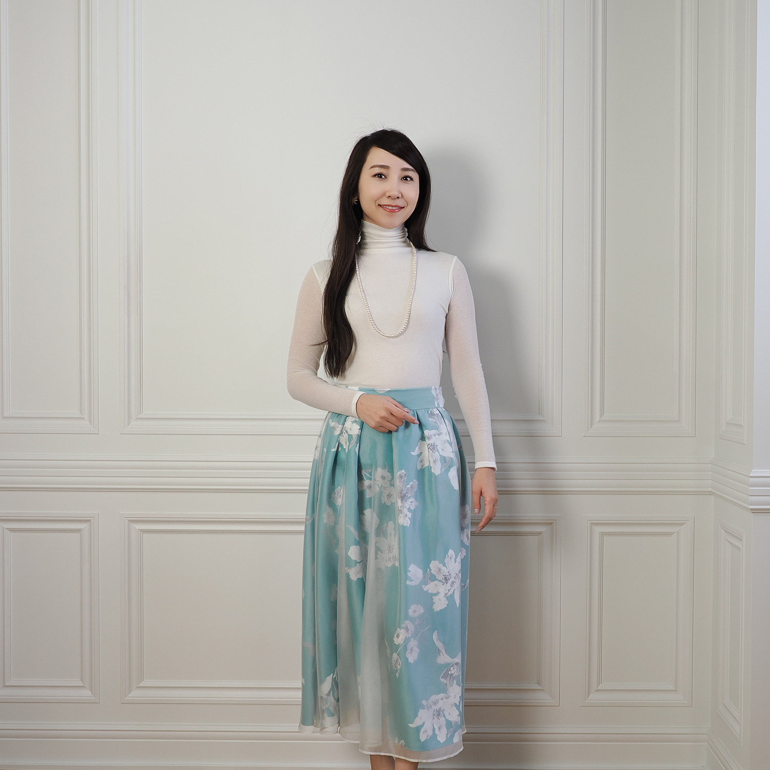 天使の綿シフォン 四六時中着たくなる！ 極上の肌触り！ ボトルネック 一重長袖プルオーバー