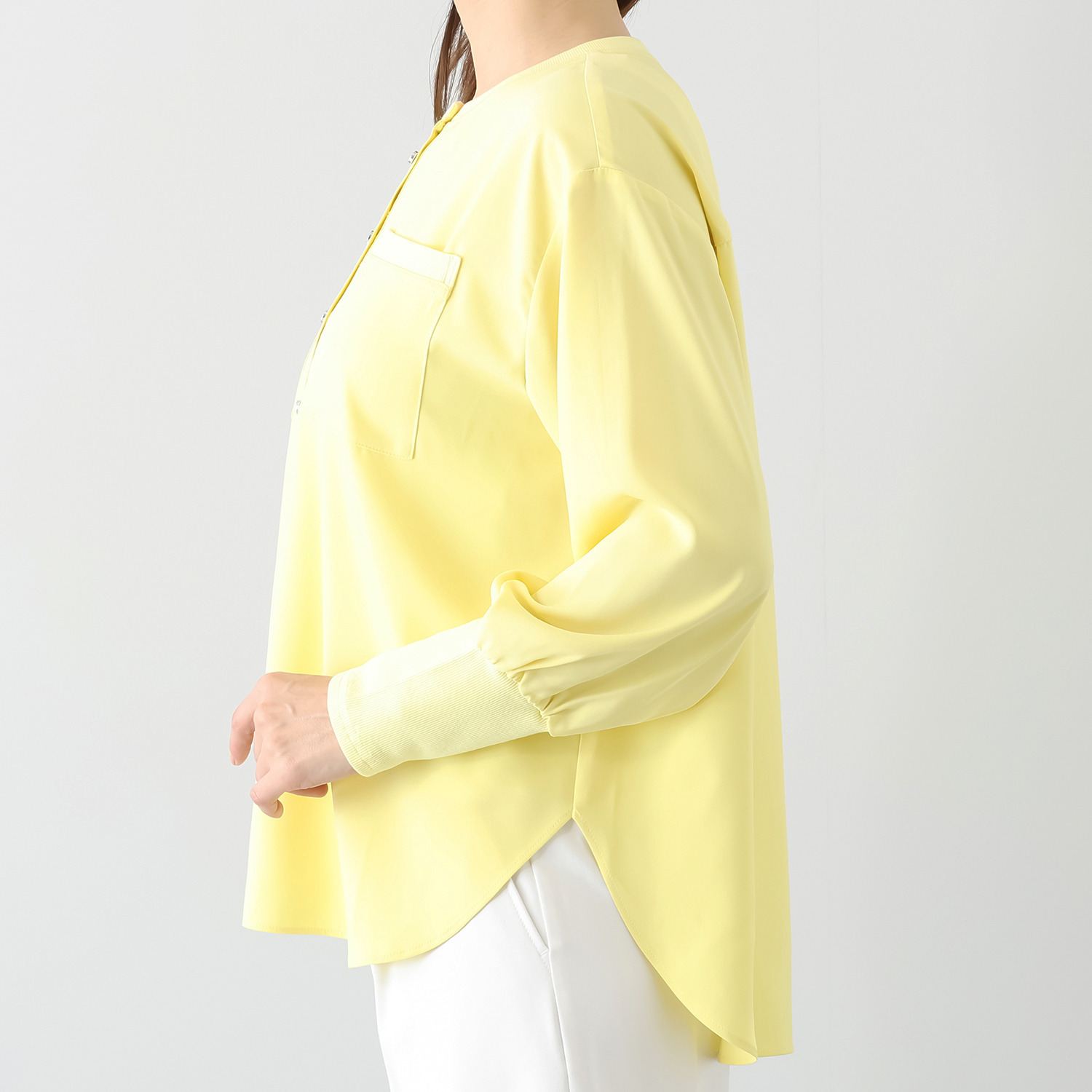 エムズ　スタイル ストレッチデシン 異素材切替 ヘンリーネック プルオーバー