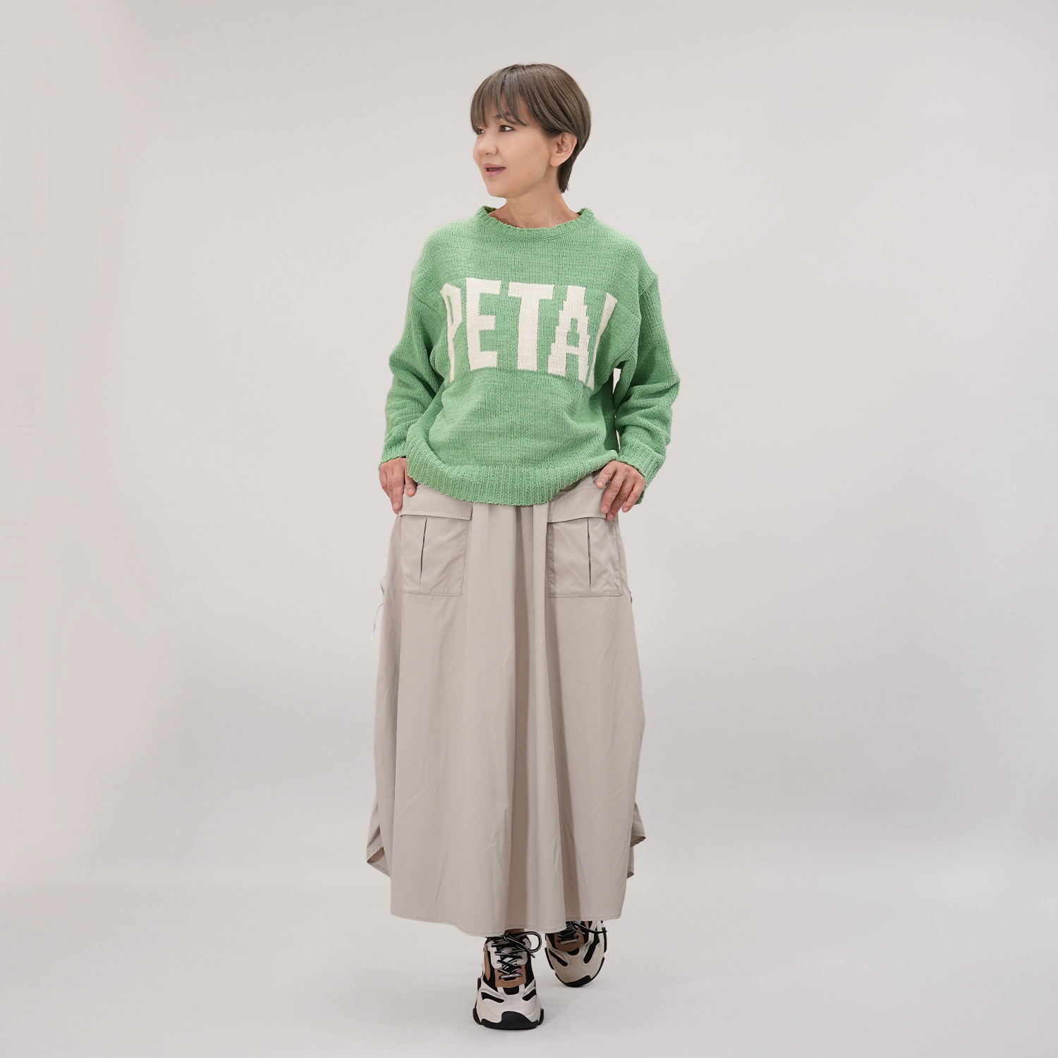 エムズ　スタイル シャドーストライプ カーゴポケットアクセント サイドドロスト フレアースカート