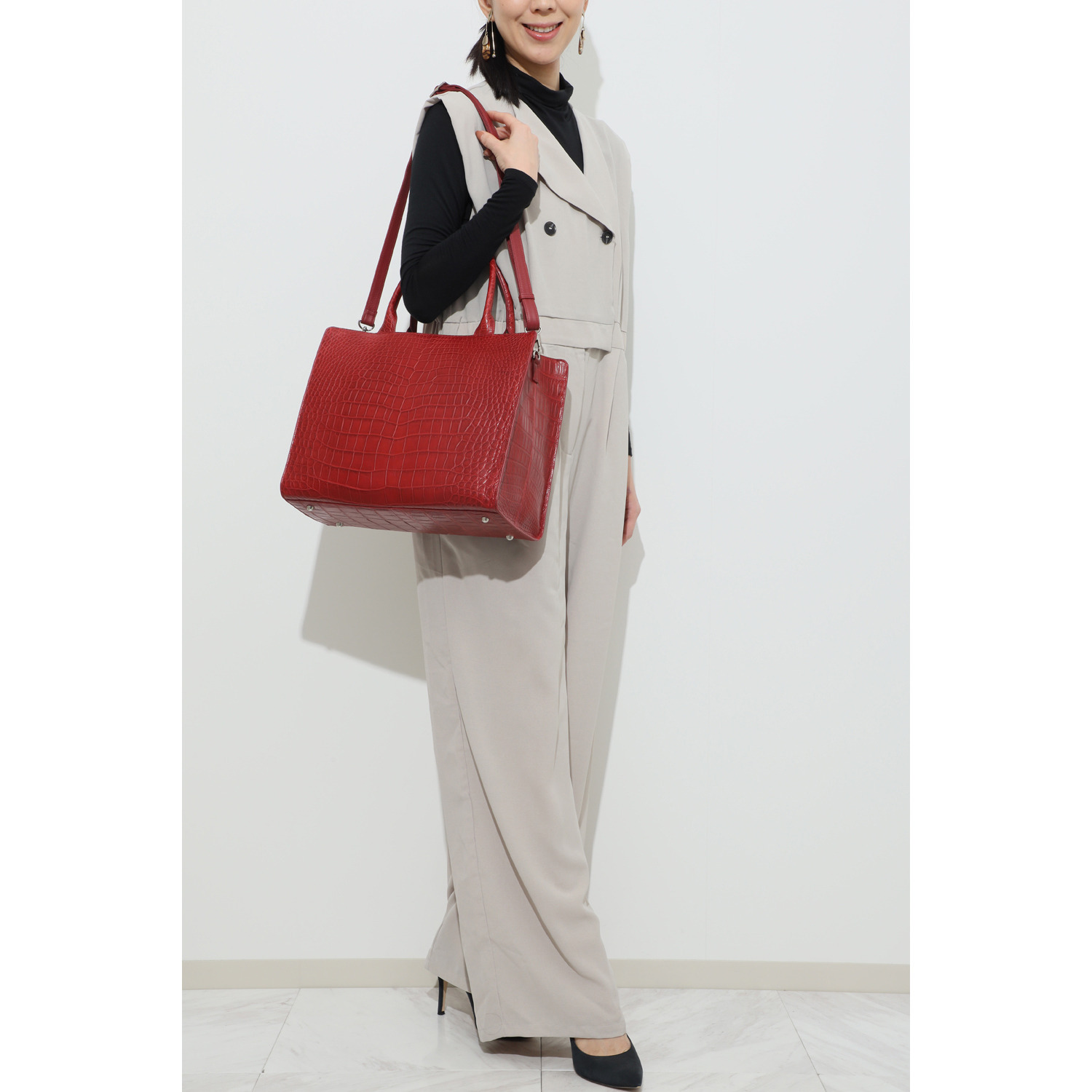 アルムコ マットクロコダイル ２ウェイ ビッグトートバッグ