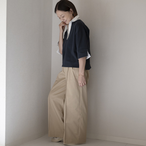 イロプライム センタープレス シークレットゴム コットンパンツ