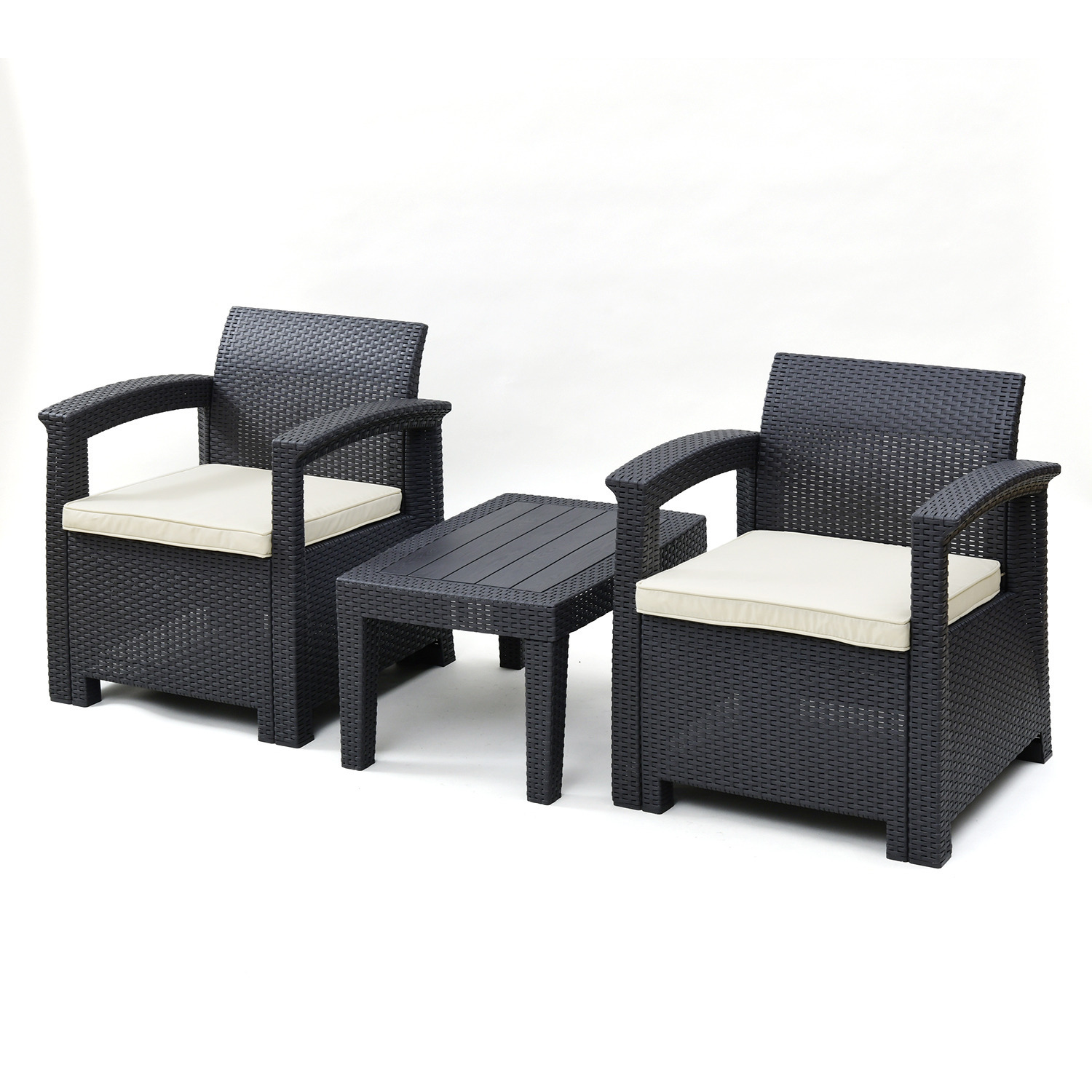 お庭が ガーデンリゾートに！ 簡単組み立てで、 快適な座り心地に こだわった ガーデンテーブル ３点セット　ウブドゥ