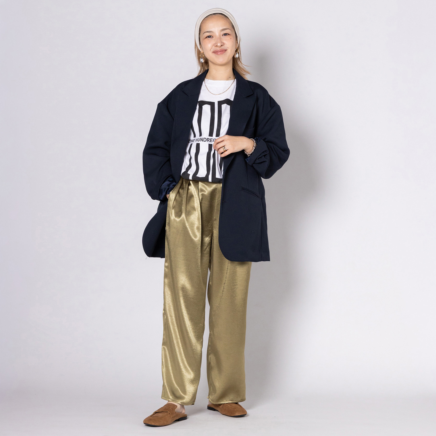 リミナル サテンタック ワイドパンツ