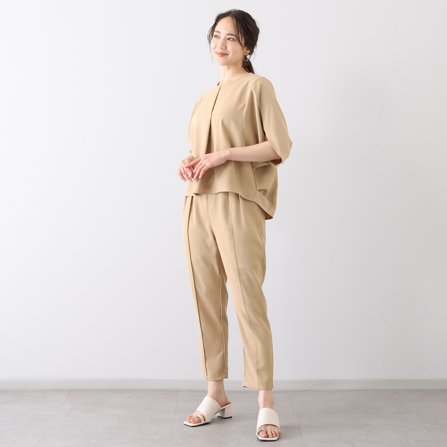 Ｓ３５７プラス さらり上品見え ドレープブラウス