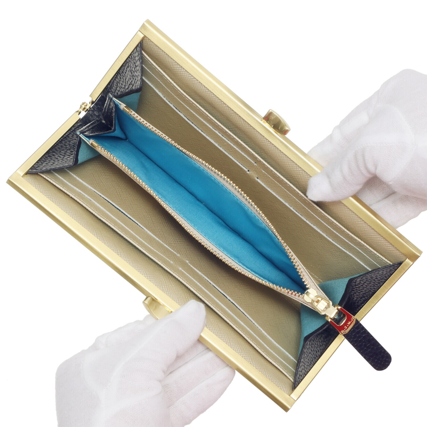 エーディーエムジェイ イタリアンレザー アールデコモティーフ がま口ウォレット