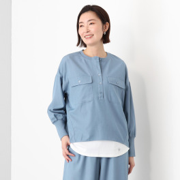 イシカワラボ★ヒトミ ストレッチツイル スキッパーデザイン プルオーバー