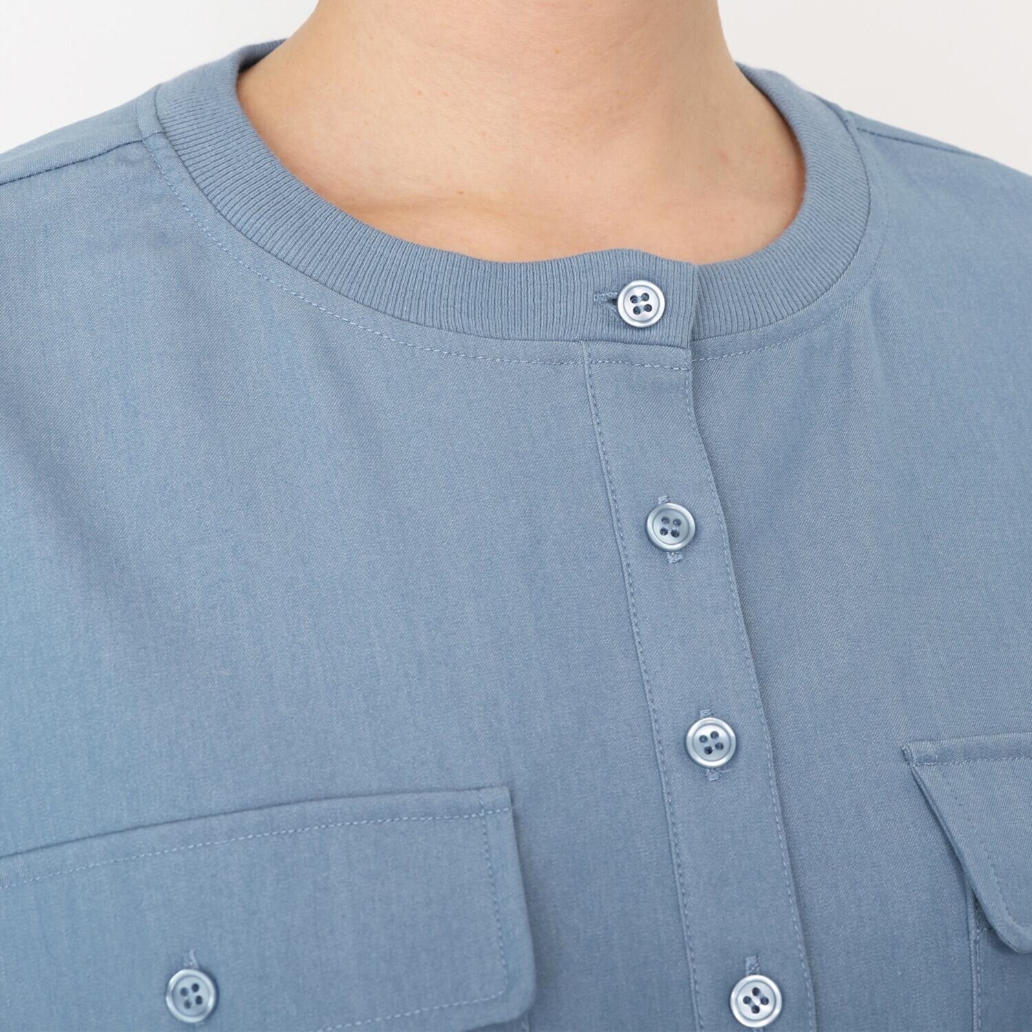 イシカワラボ★ヒトミ ストレッチツイル スキッパーデザイン プルオーバー