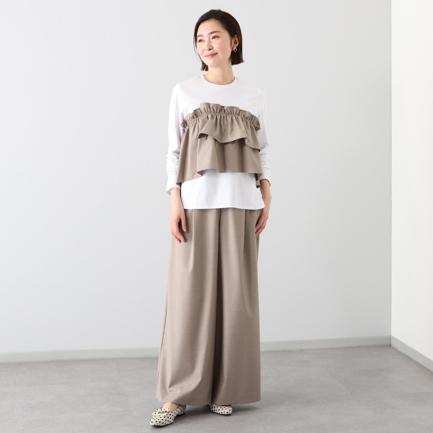 イシカワラボ★ヒトミ 薄地ポンチ ビスチェレイヤード風 デザインプルオーバー