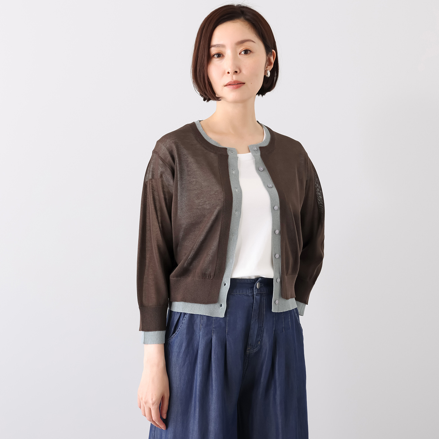 スタイル・ラヴィー バイカラー 重ね着風 着回し自由な カーディガン