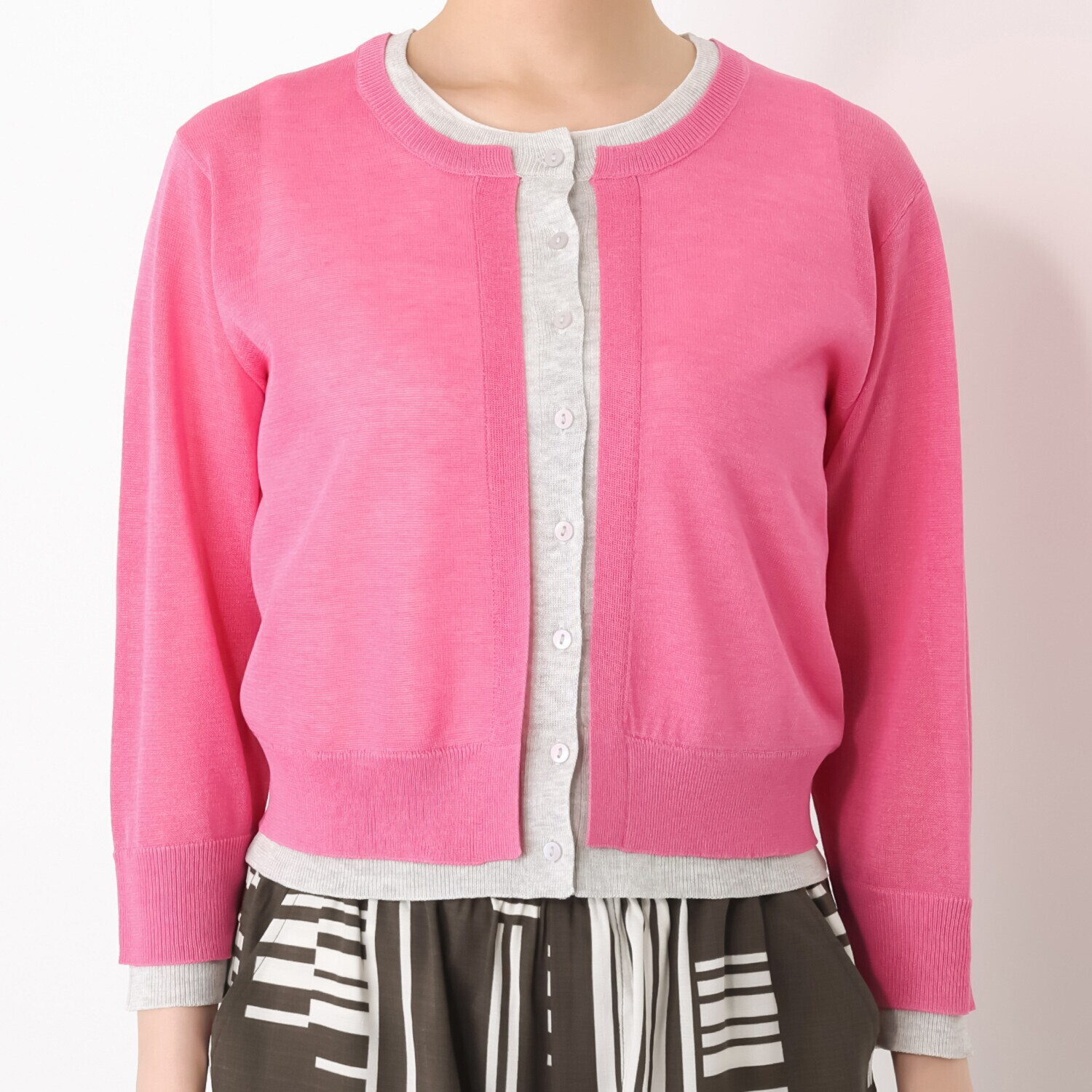 スタイル・ラヴィー バイカラー 重ね着風 着回し自由な カーディガン