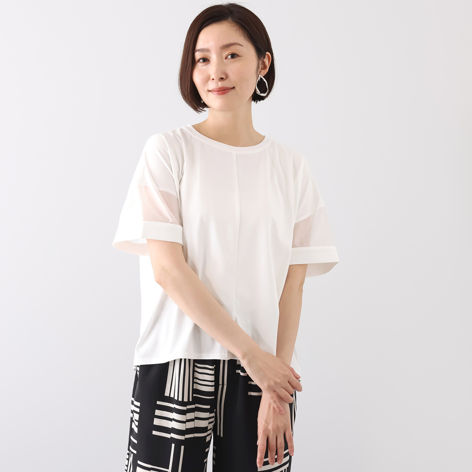 スタイル・ラヴィー 接触冷感 シアーアクセント ボトムを選ばない ドロップショルダー プルオーバー