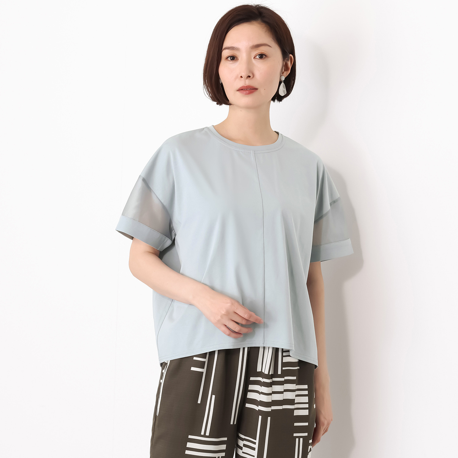 スタイル・ラヴィー 接触冷感 シアーアクセント ボトムを選ばない ドロップショルダー プルオーバー