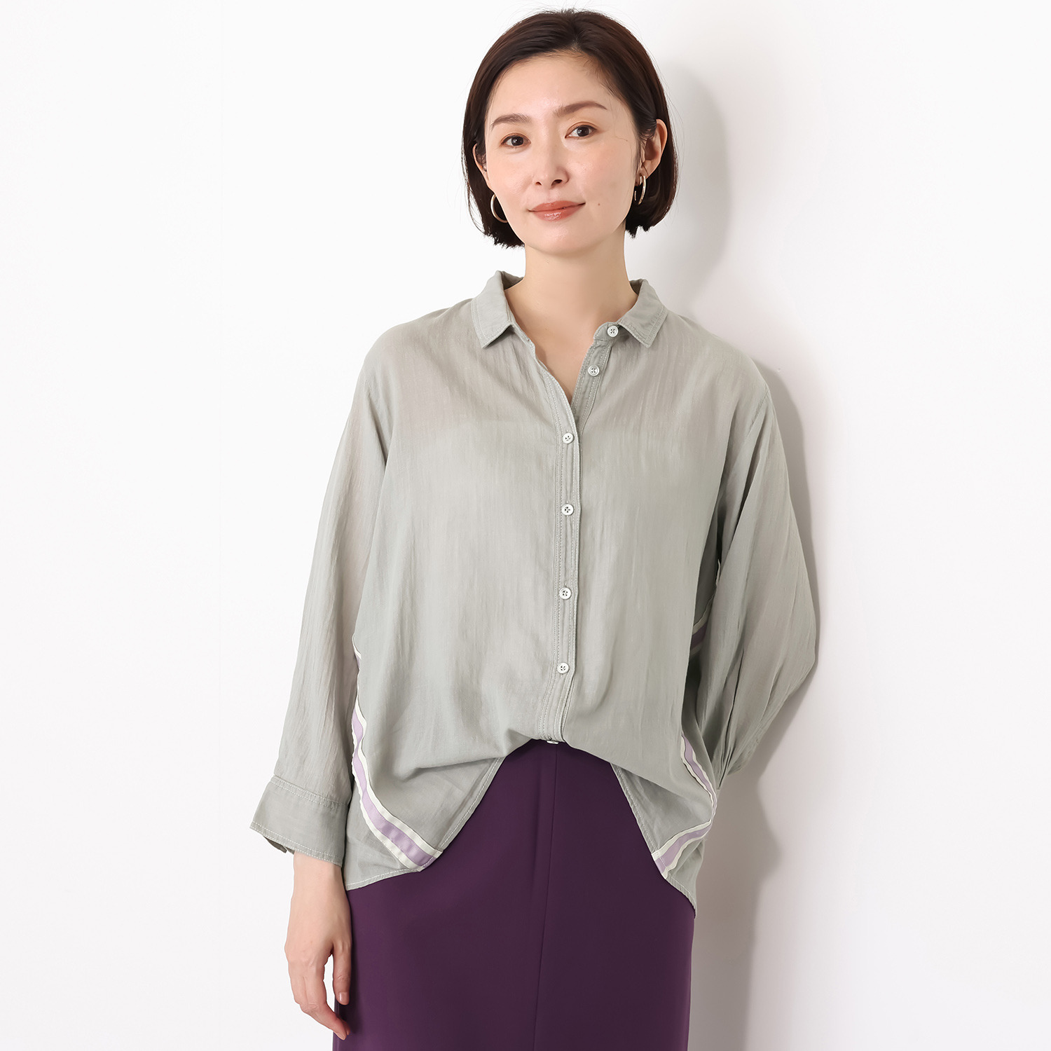 スタイル・ラヴィー ２．５オンスデニム 脇ライン＆ バックロゴアクセント ワンタッチブラウジング シャツ