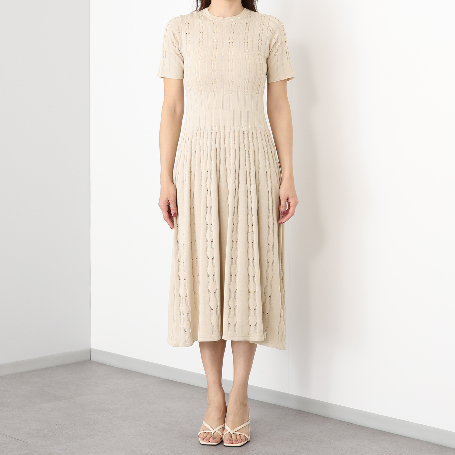 クリス・セリーン インナードレス付 セラミックパール アクセント 立体リブ変化編 ワンピース