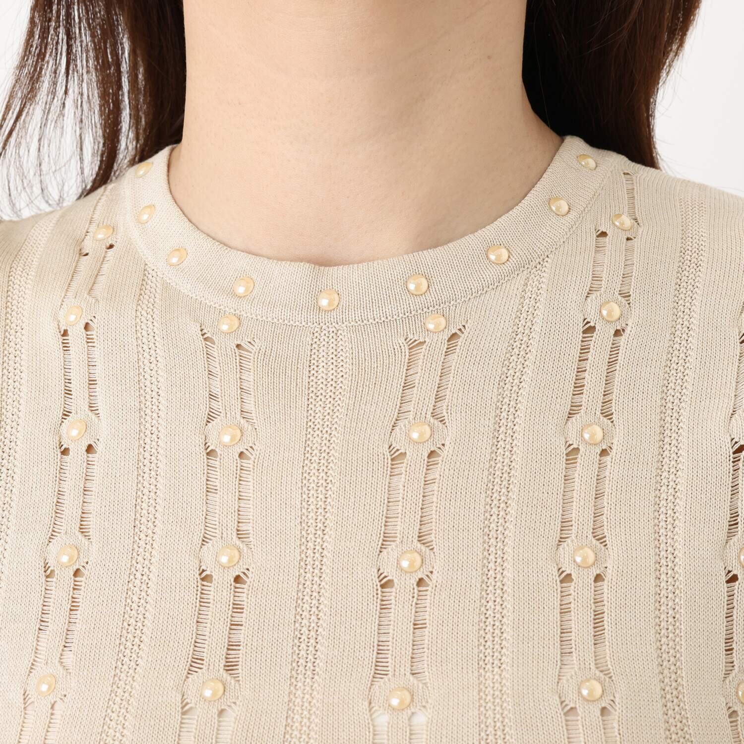 クリス・セリーン インナードレス付 セラミックパール アクセント 立体リブ変化編 ワンピース