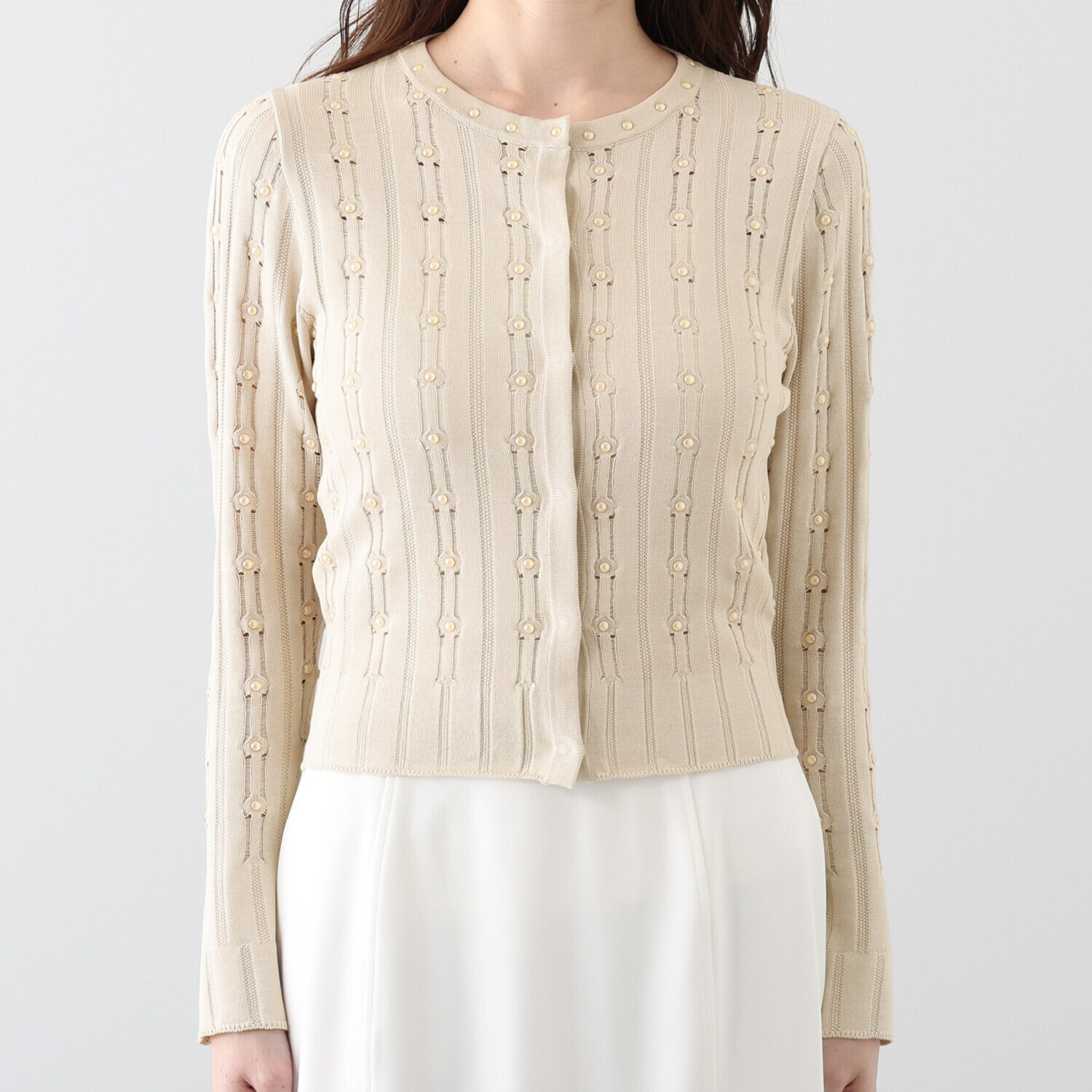 クリス・セリーン セラミックパール 立体リブ変化編 カーディガン