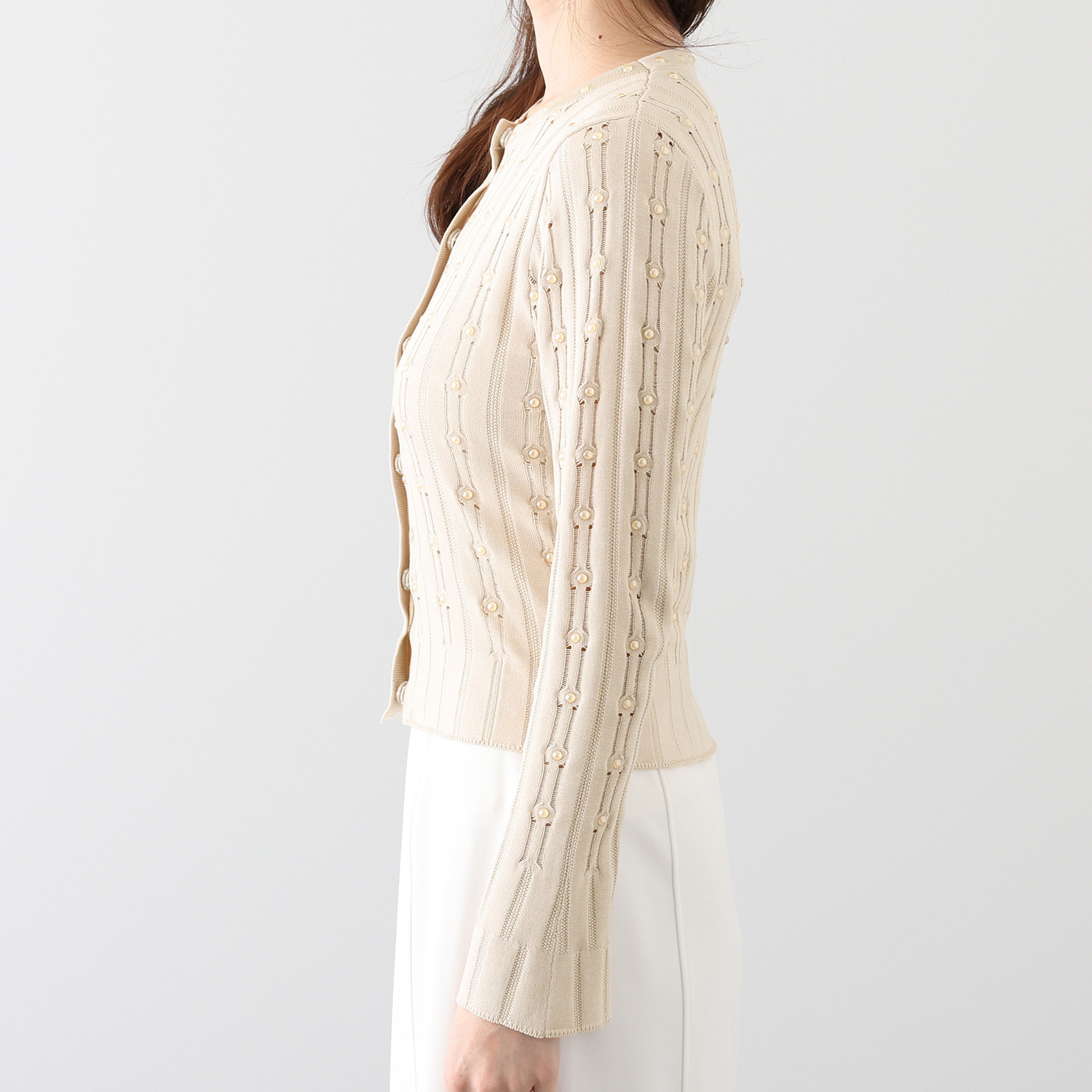 クリス・セリーン セラミックパール 立体リブ変化編 カーディガン